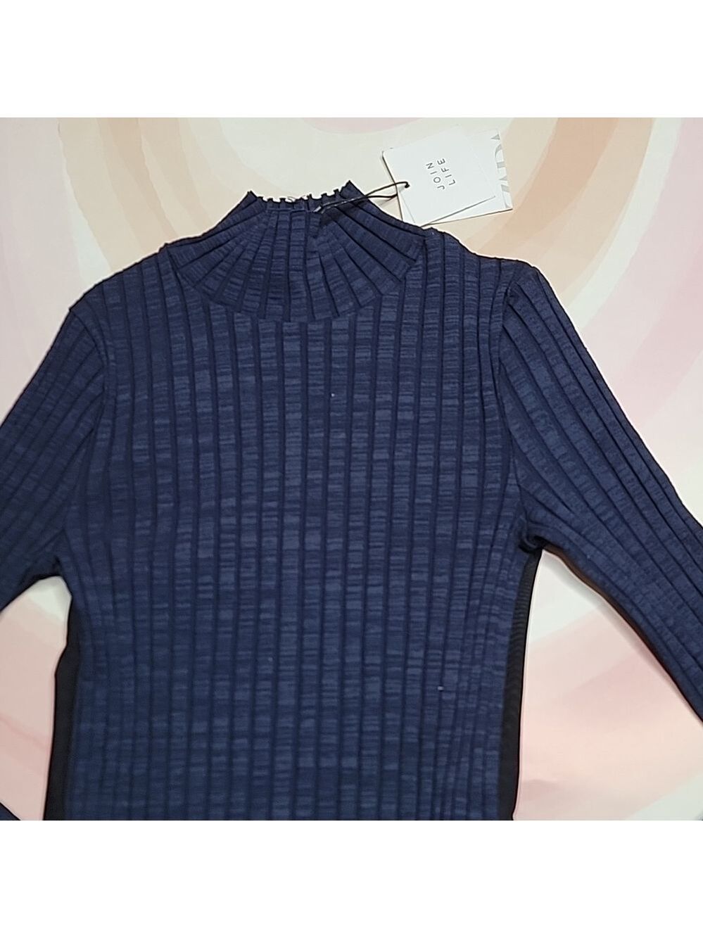 Zara Navy Ribbed Sheer Back Top - Picture 2 of 5